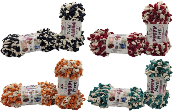 Alize Puffy More 2 x 150 Gramm Strickwolle zweifarbig, 300 Gramm Fingerstrick - Wolle super Bulky, Schlaufenwolle, Stricken ohne Nadel